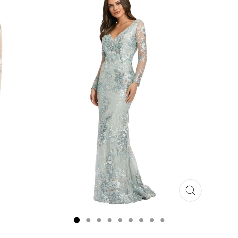 Mac Duggal Embellished V-Neck Illusion Long Sleeve Gown 67539 seamist size 16